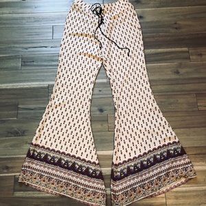 L’ATISTE Cream Lace-up Boho Flare Pants